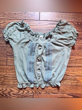Tahari Sage Green Button Front Top